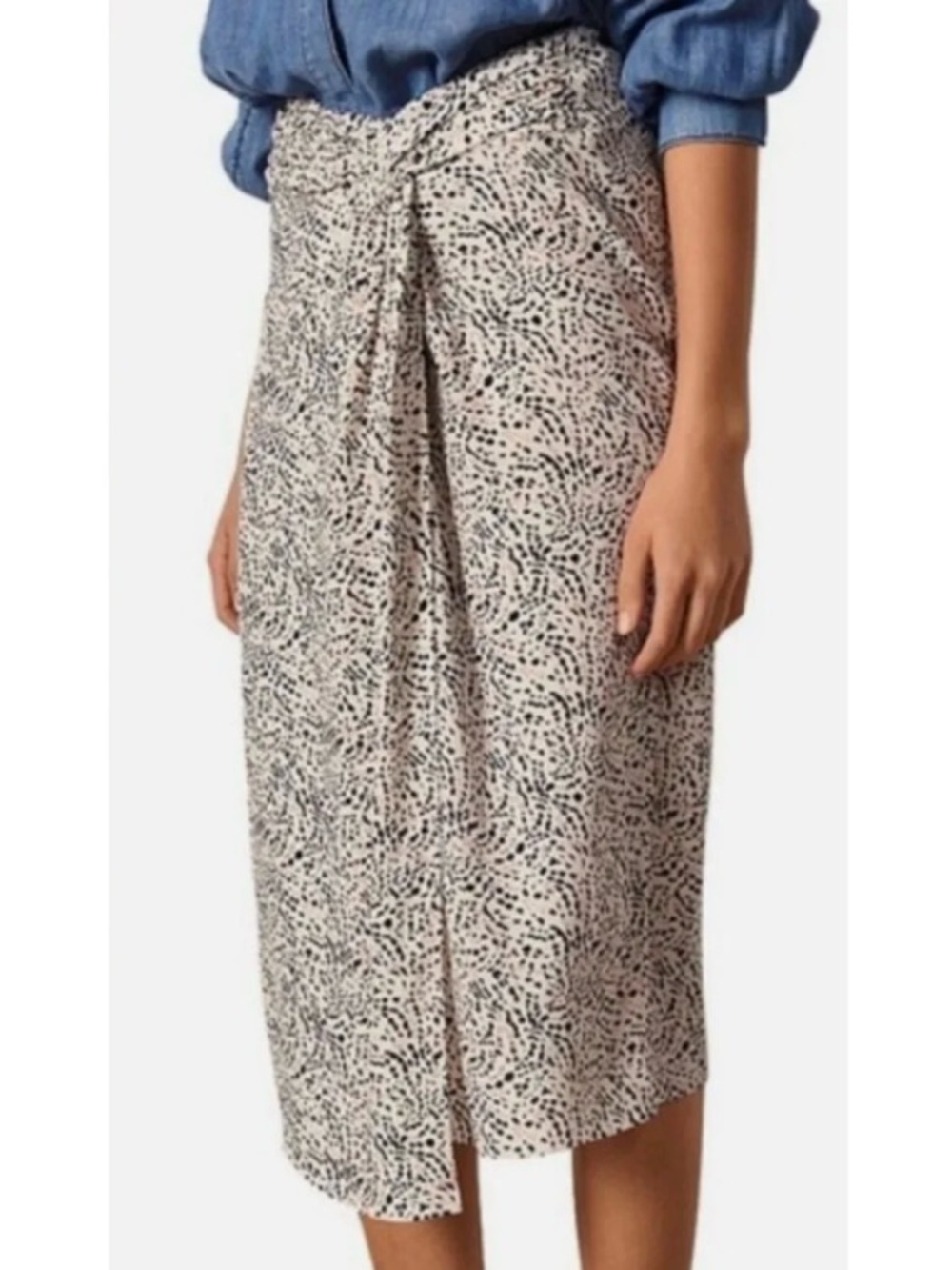 ba&sh Cream and Black Printed Midi Skirt